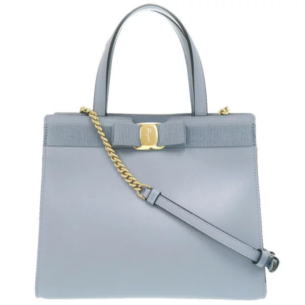 Salvatore Ferragamo Vara Ribbon Leather Blue 2way Shoulder Bag